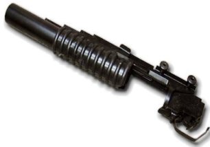 Picture of an airsoft grenade launcher (long), all black in color